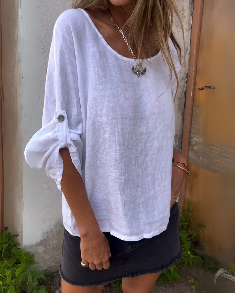 PERERENAN - Cotton and Linen Crew Neck Shirt