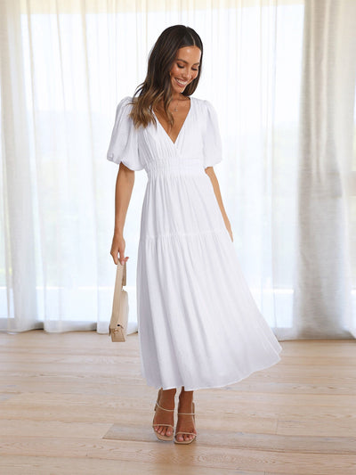 Mirela - V-Neck Puff Dress