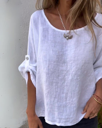 PERERENAN - Cotton and Linen Crew Neck Shirt