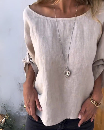 PERERENAN - Cotton and Linen Crew Neck Shirt