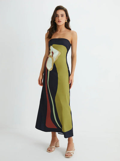 Ismeria - Abstract Strapless Maxi Dress