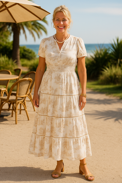 Marcelline| Timeless Toile Maxi – Elegant Flattering Comfort with Effortless Flow