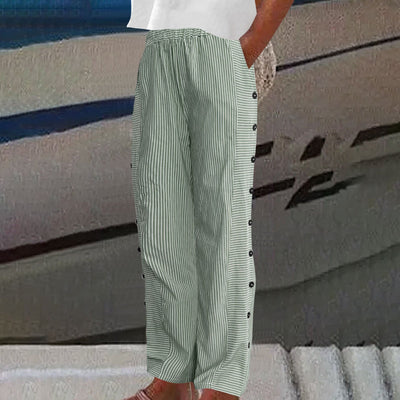 Sera - Striped Button-Accent Pants