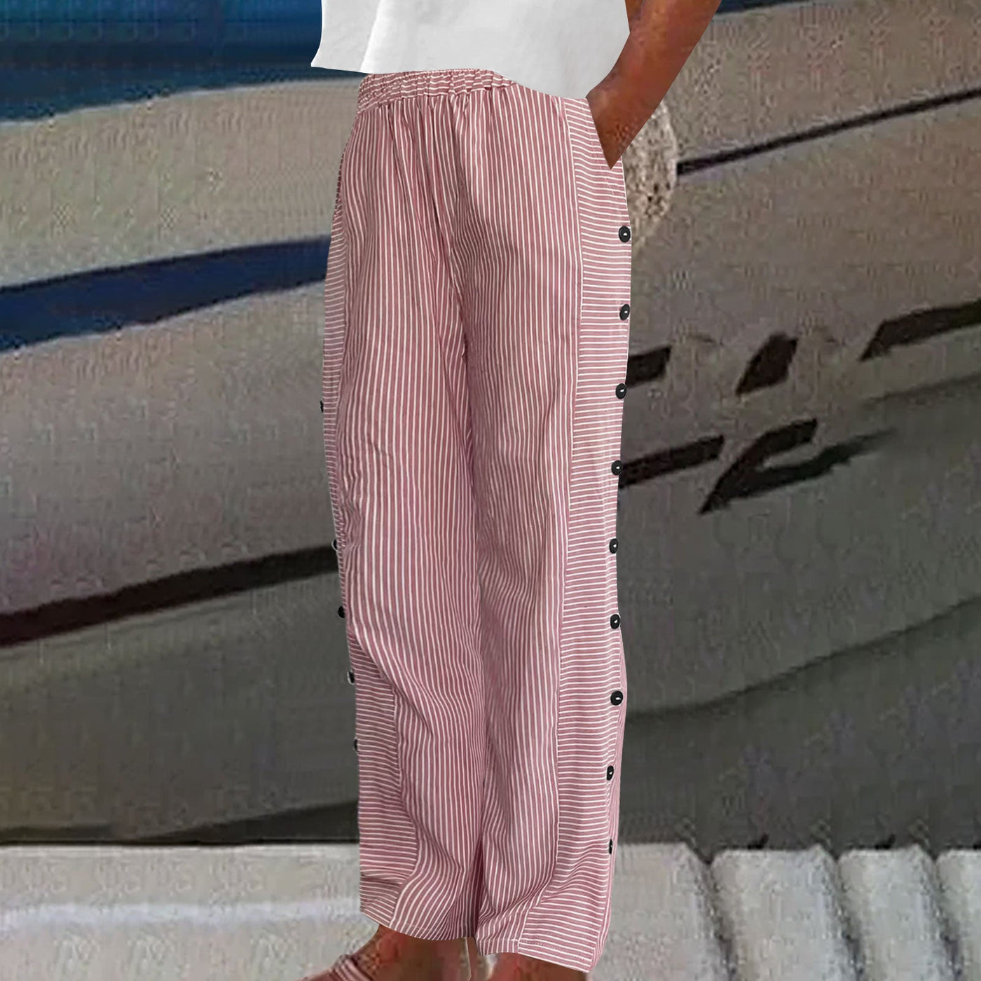 Sera - Striped Button-Accent Pants