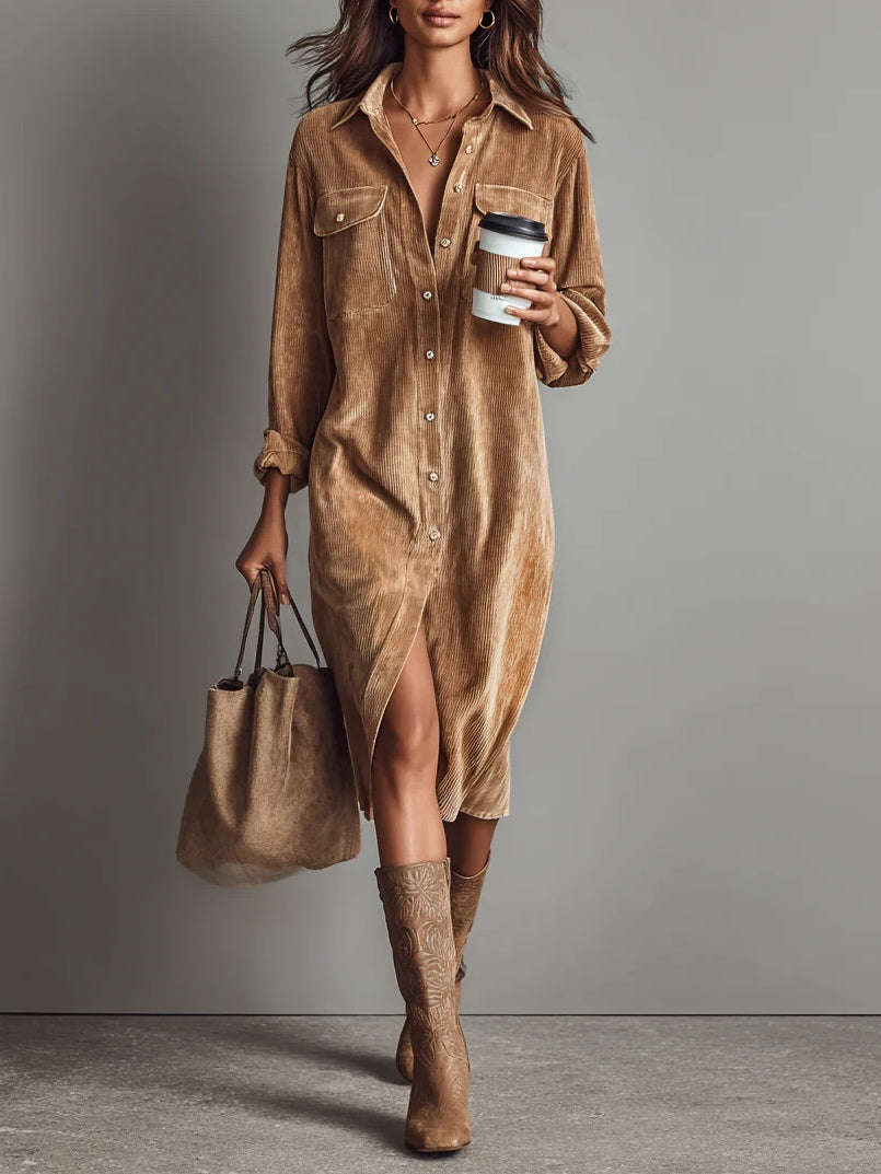 Thally - Loose-fitting corduroy midi dress